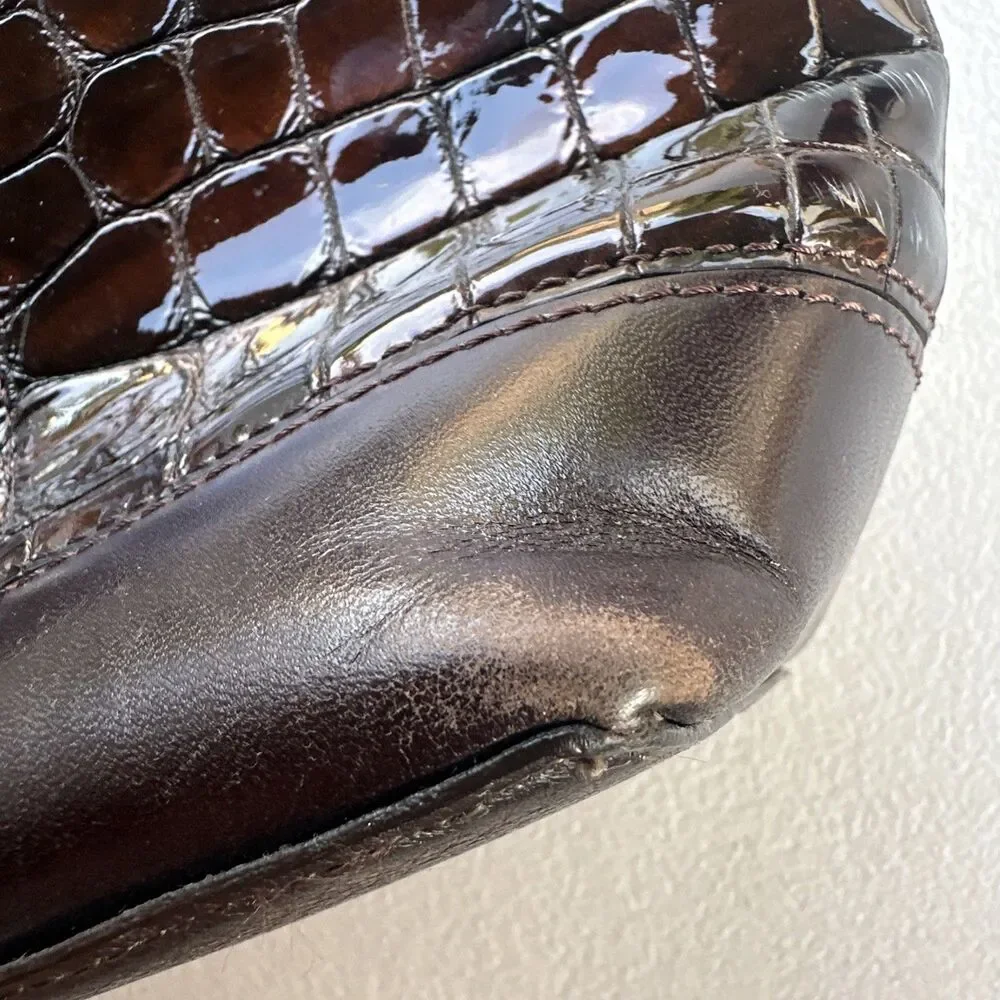 Brighton Brown Embossed Croc Patent Leather Shoulder Tote Hand Bag 18X13